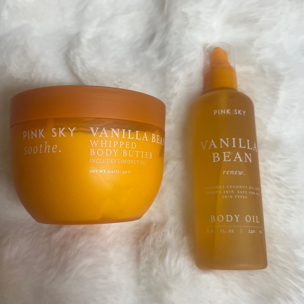 Pink Sky VANILLA BEAN Scented Body Oil & Whipped Body Butter Lot